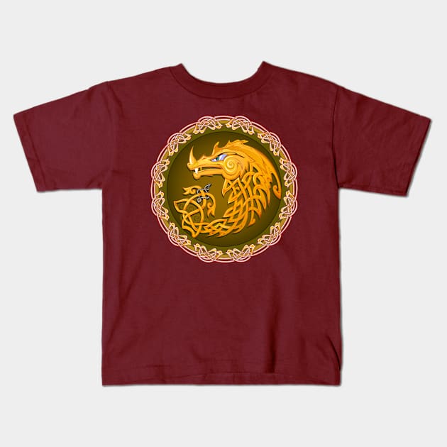 Gold Celtic dragon Kids T-Shirt by Artist Natalja Cernecka